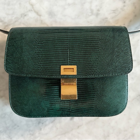 CELINE CLASSIC BOX BAG DARK GREEN LIZARD LEATHER WITH BOX AND DUSTBAG - Picture 7 of 16